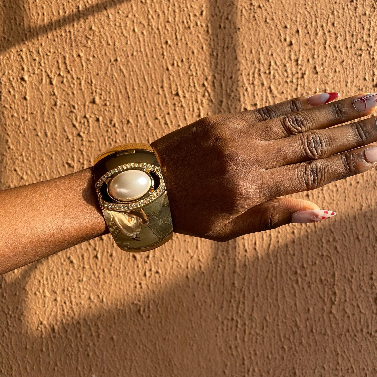 Pearl &stone cuff bracelet